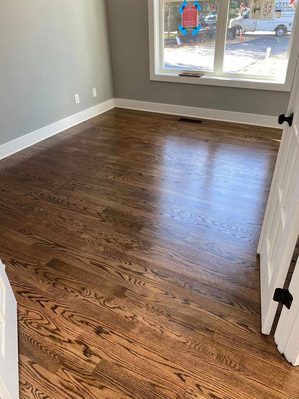 custom-installed red oak provincial and espresso stain