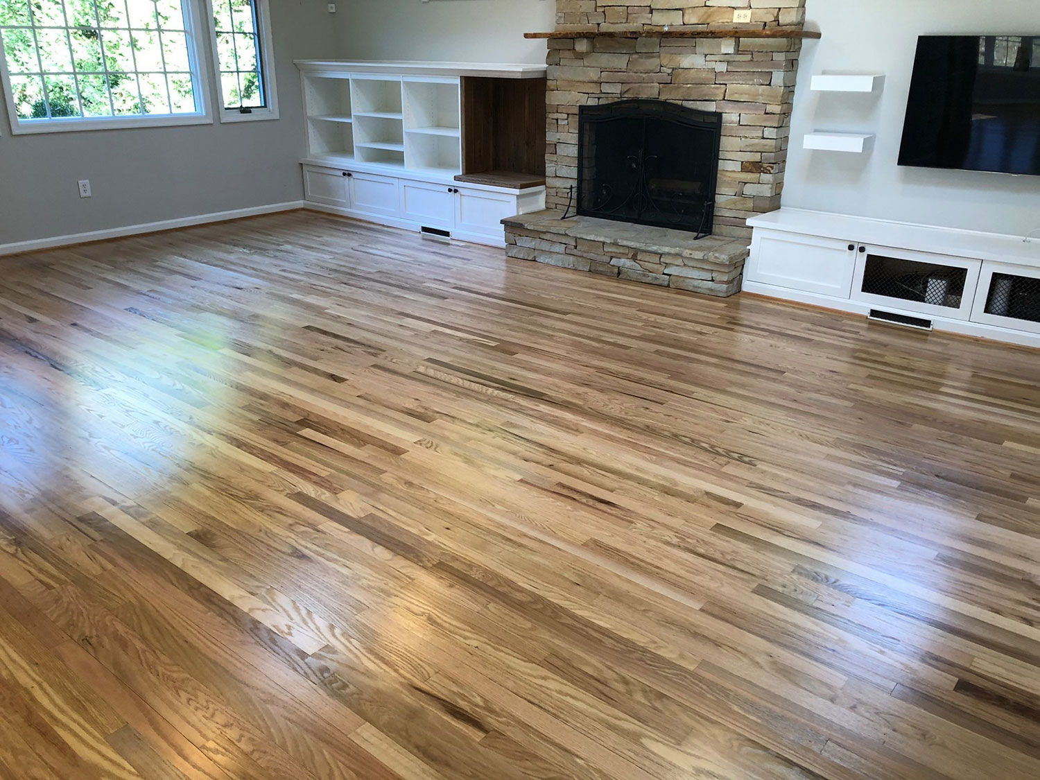 custom sanded and finished red oak hardwood flooring