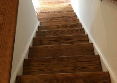 Custom Sanded and Finished Red Oak Hardwood Floor Early American Stain stairs