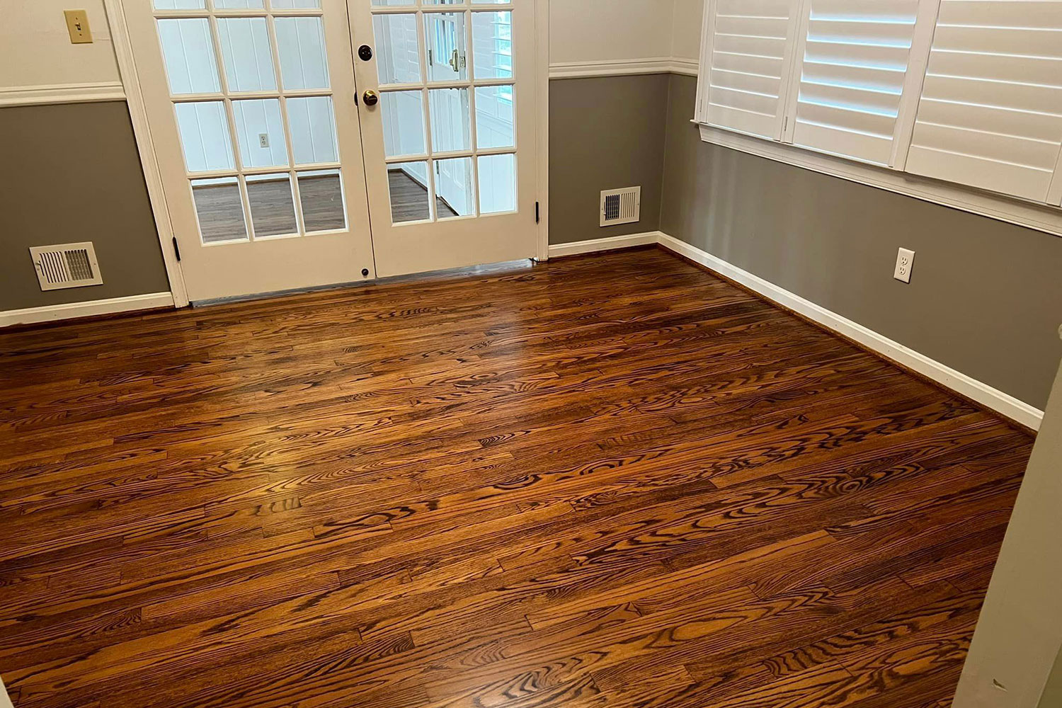 Custom Sanded and Stained Red Oak Hardwood Flooring With Early American Stain