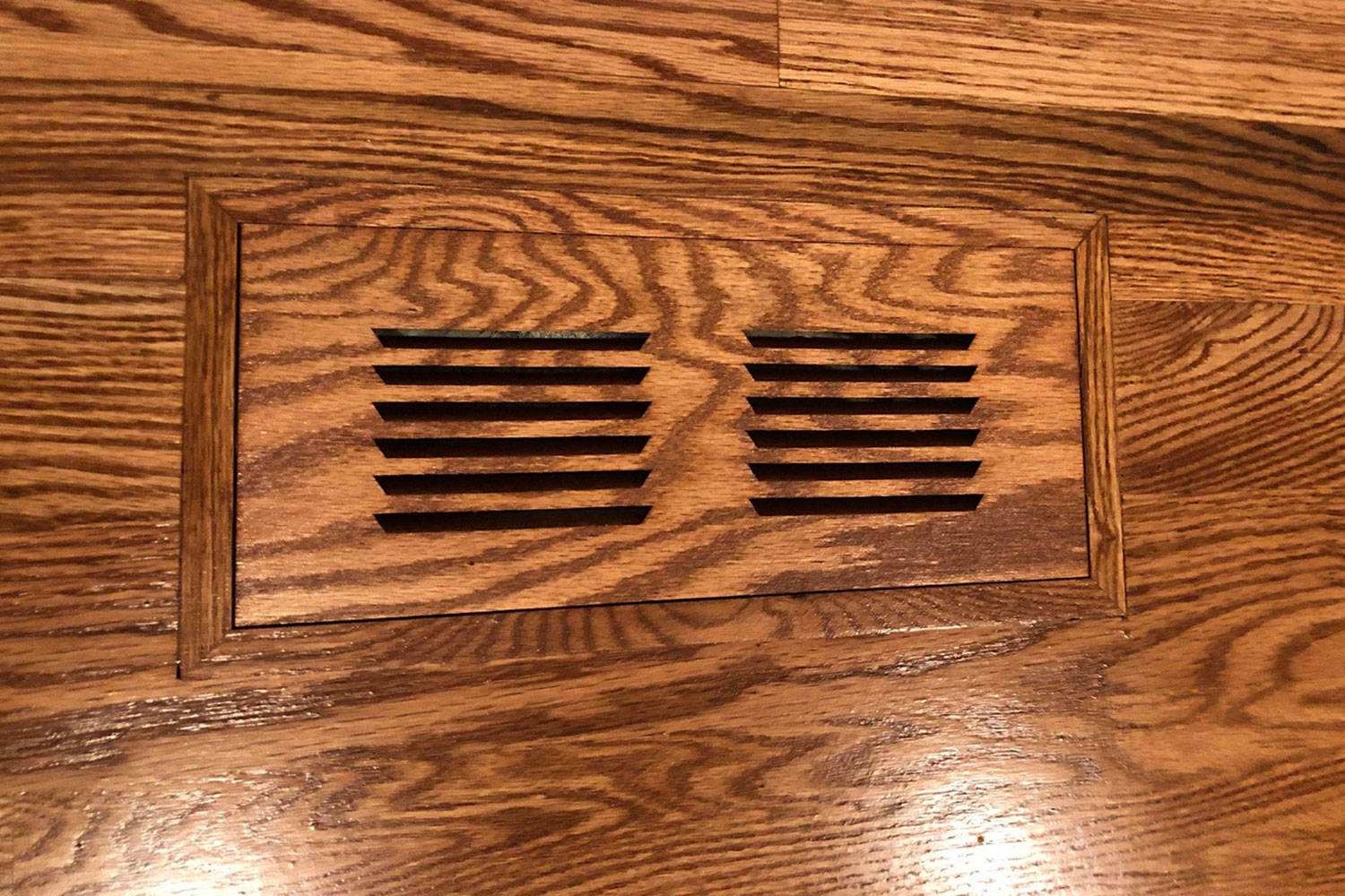 Installed Red Oak Cherry Stain Hardwood Floor Vent Cover