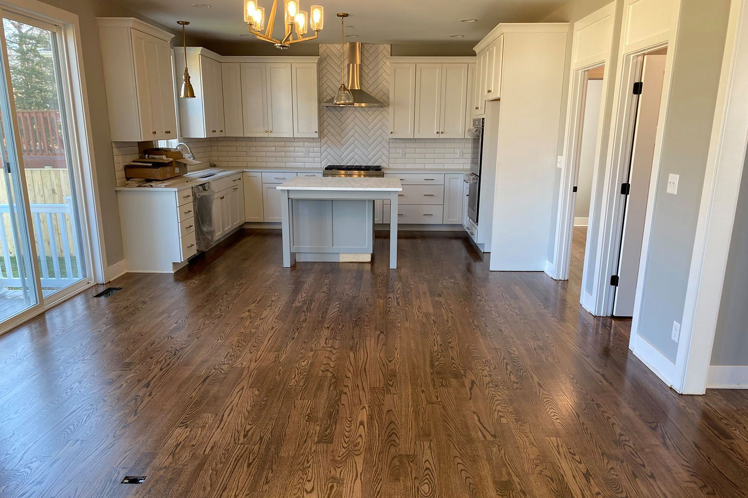 kitchen recoated hardwood floor