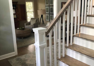 Red Oak Hardwood Floor, Classic Gray Stained Custom Stair Overlays